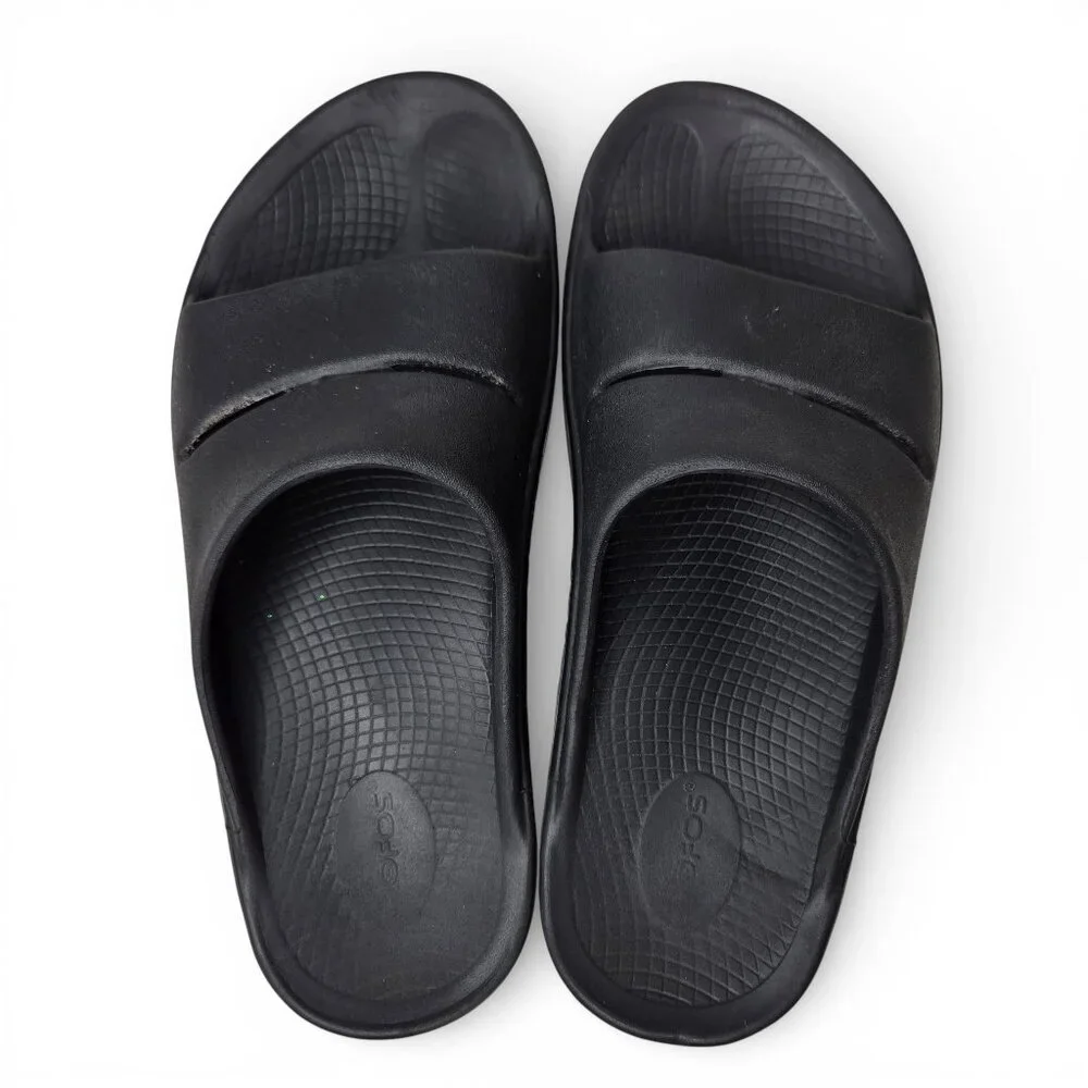 Oofos Ooahh Black Cushion Slide Sandals Men Everyday Loungewear M9 W11